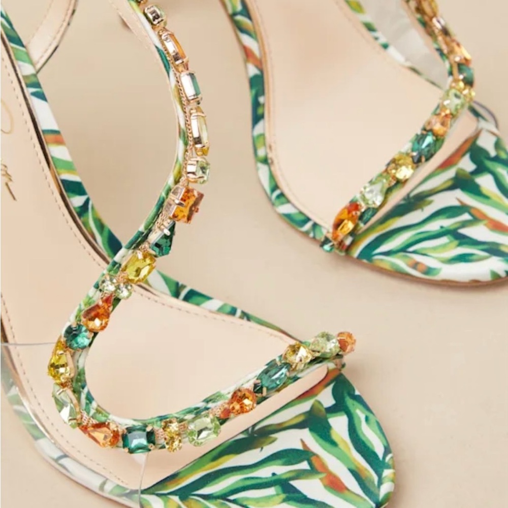 Jessica Simpson Green and Gold Embellished Heels